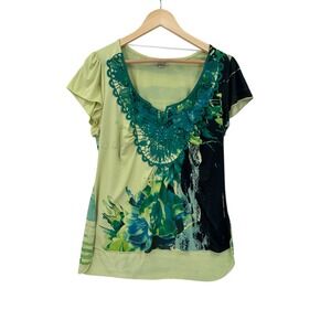 One World Y2K Top Shirt Blouse Womens Sz L Fairy Grunge Boho Earthy Hippie Flowy